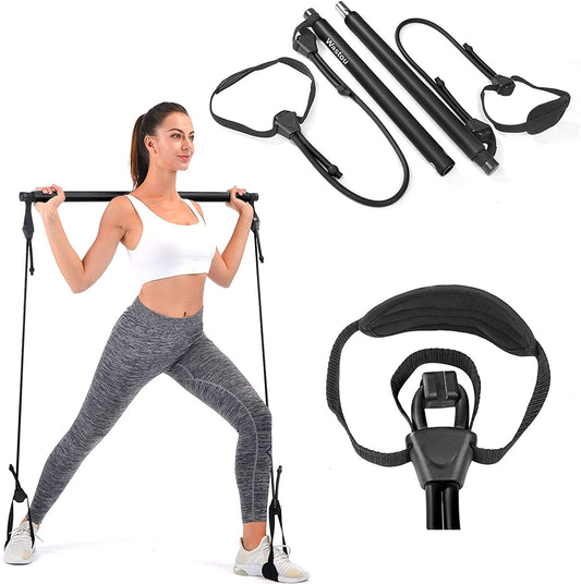 Pilates Bar, Portable Pilates Bar Kit with Adjustable Resistance Band for Different Height, Home Gym Exercise Stick Yoga Bar with Foot Loop for Hipsline, Stretching, Muscle Toning