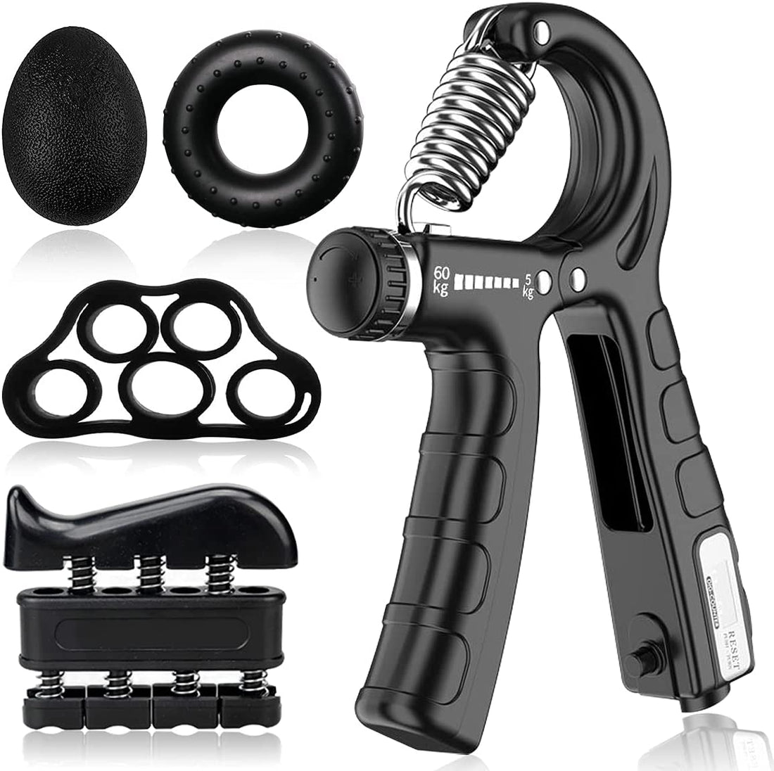 Grip Strength Trainer 5Pack, Hand Grip Strengthener with Counter,Adjustable Resistance Forearm Grip Strengthener for Physical Therapy Climbing,11 Lbs -132Lbs