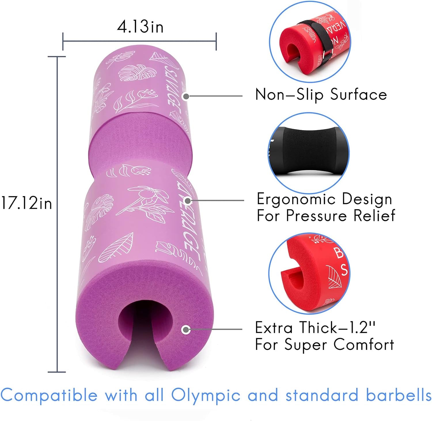 Squat Pad Barbell Pad for Hip Thrust, Shoulder&Neck Support Weight Bar Pad for Olympic or Standard Bars with Straps